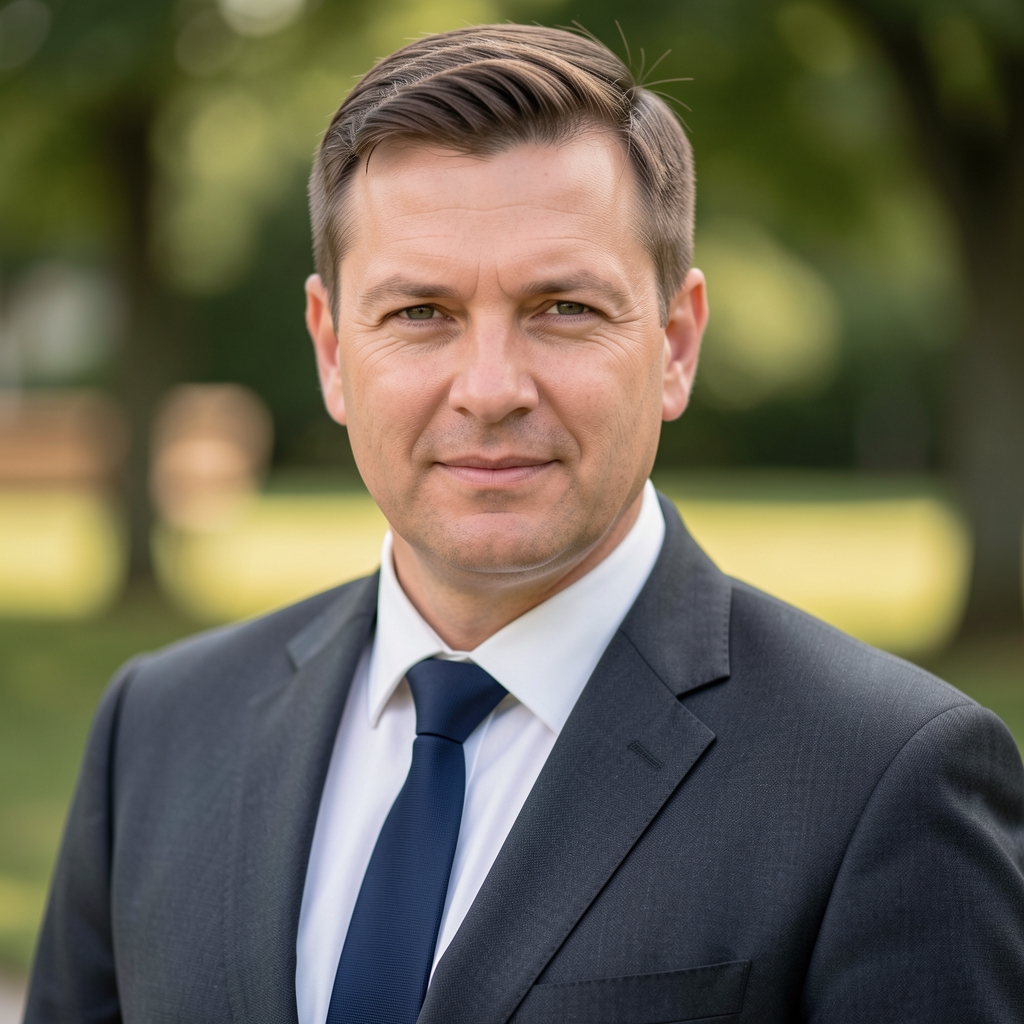 Portrét Mgr. Tomáše Vachka, hypotečního specialisty, muž ve čtyřiceti letech v obleku s profesionálním výrazem